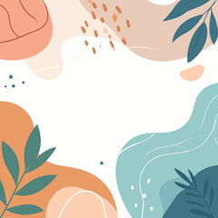 Abstract Botanical Art Design with Earthy Tones in a Minimalist Layout with Leaf Accents and Organic Shapes on a White Background
