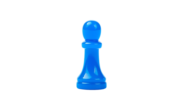 Striking blue pawn chess piece isolated on transparent background