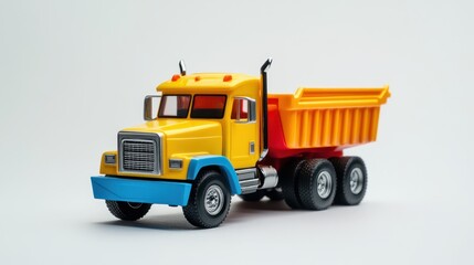 Vibrant Yellow Toy Dump Truck on White Background