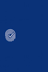 Fingerprint with check mark security authentication icon on solid blue background representing identity verification and biometric approval