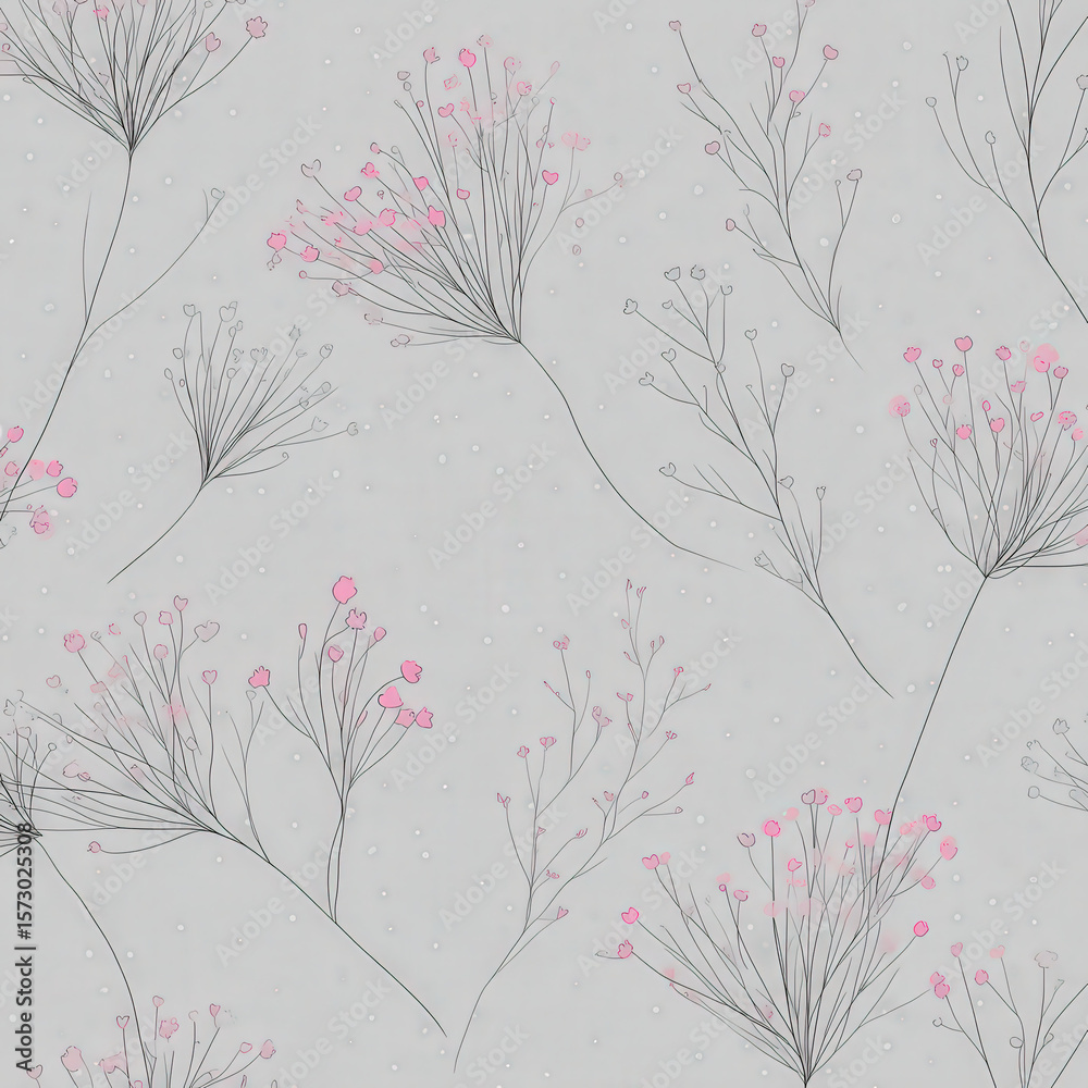 Poster seamless pattern featuring tiny botanical elements with delicate blossoms on a soft background