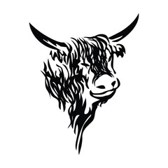 highland cow silhouette design. farm animal sign and symbol.