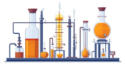 Vintage Chemical Distillery: A Retro Illustration of a Functional Chemical Plant