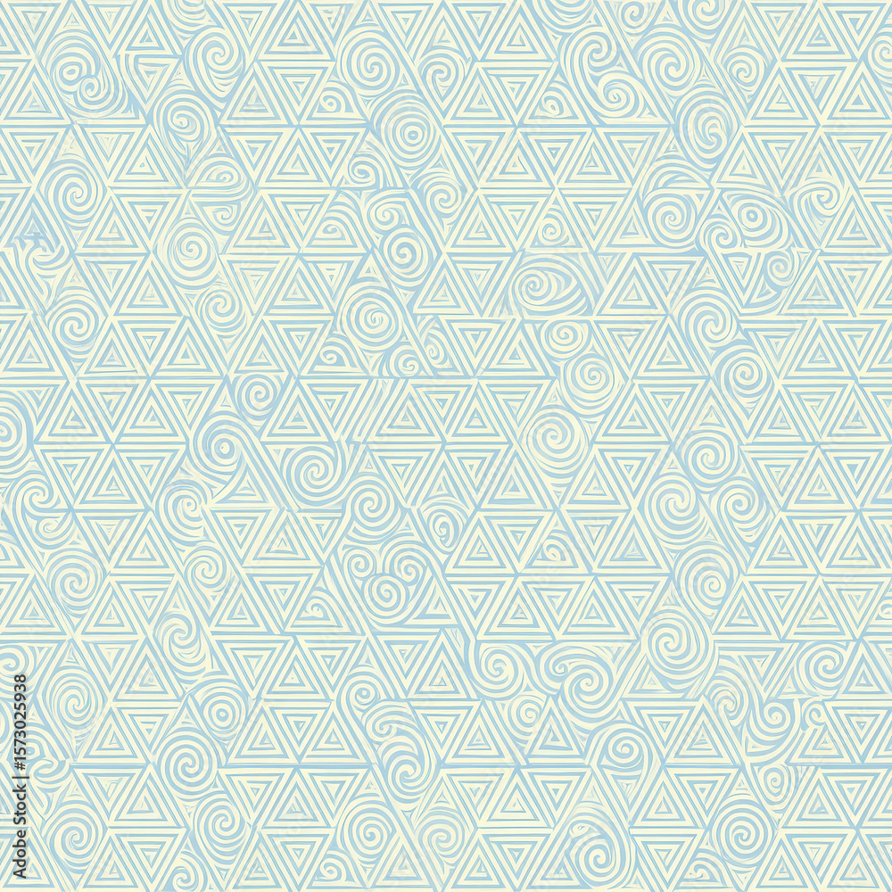 Poster seamless pattern of tiny thai curls with triangles in soft colors for elegant design projects