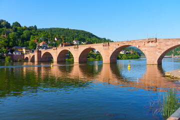 Historic Karl-Theodor Bridge Over the River Neckar in Heidelberg Germany