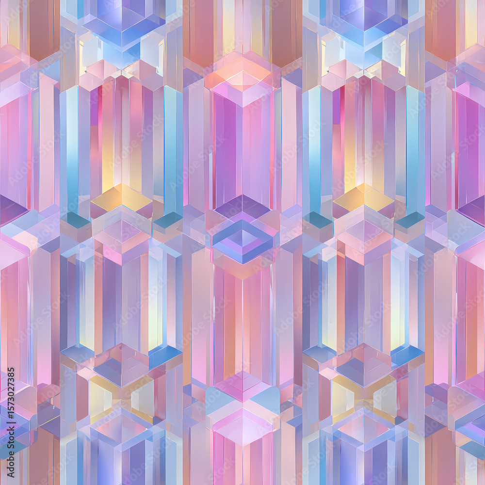 Poster geometric transparent solids pattern with iridescent colors and seamless design for background and t