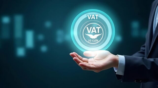 Hand Interacting with Holographic Device Showcasing VAT Exemption Rules: Visualizing Eligible Exemptions in a Stock Photo Concept with Empty Space for Custom Text