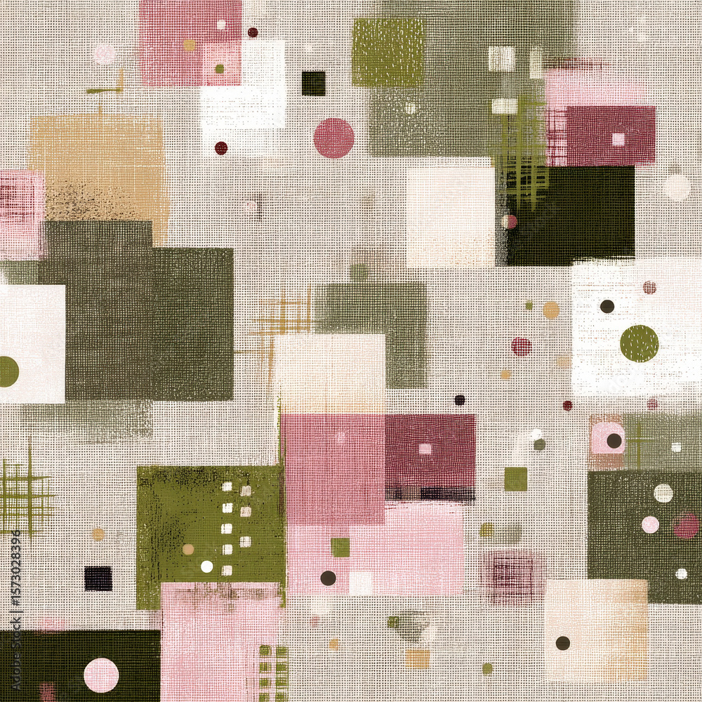 Poster geometric blocks in uneven grid style with seamless pattern of muted colors and textures for backgro