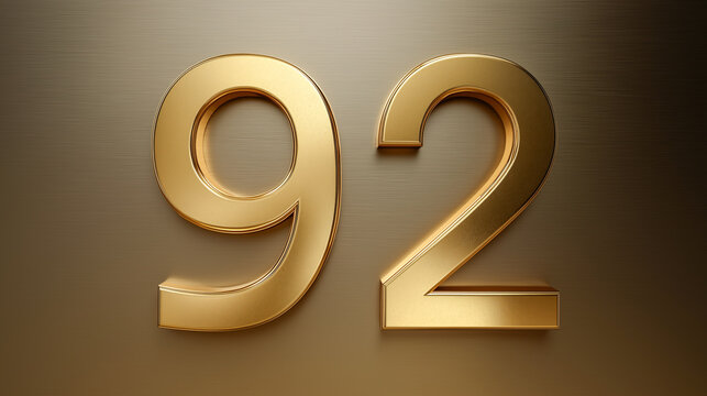 Shiny golden number 92 in 3D design