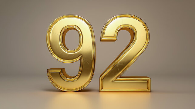 Golden number 92 on a plain backdrop