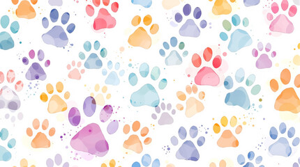 Vibrant Watercolor Paw Prints: A Colorful Canine Canvas  © Paint