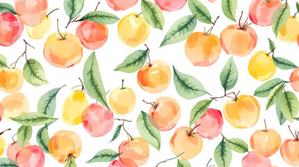 Watercolor yellow cherries on white background seamless vector pattern	