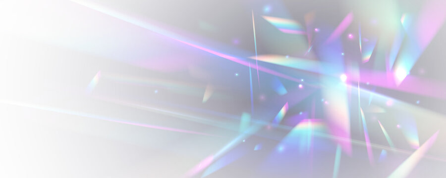 Rainbow light prism effect, transparent background. Cool abstract blue holographic background of diagonal stripes in places with blur. PNG Hologram reflection, crystal flare leak shadow overlay.