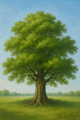 Fototapeta premium Majestic Tree in a Sunny Meadow with Blue Sky