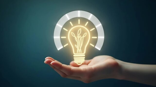 Flat Hand holding holographic self improvement symbol representing growth mindset learning self improvement in empty space background concept as A hand holds a holographic self improvement symbol illu