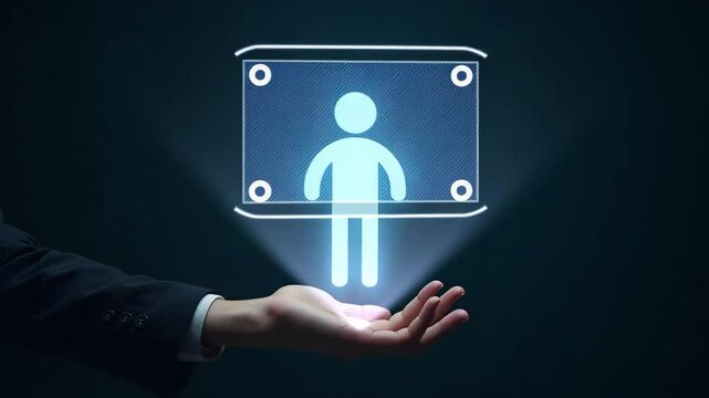 Flat Hand Showcasing Holographic Interview Performance Symbol: A Minimalist Vector Illustration of Interview Questions in a Smart Business Tone