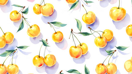 Watercolor pattern cherries are yellow