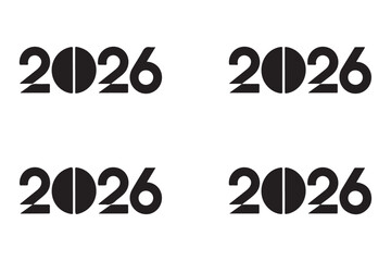 Black Bold 2026 Year Number Design Four Repeating Instances White Background vector