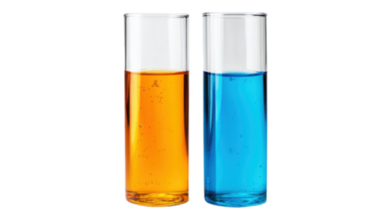 Transparent test tube filled with colored liquid for scientific research and laboratory experiments isolated on white background