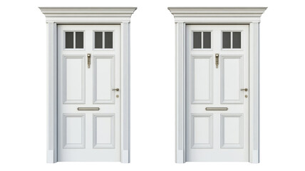 Classic white door with minimal design and clean surface isolated on white background
