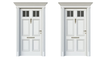 Classic white door with minimal design and clean surface isolated on white background
