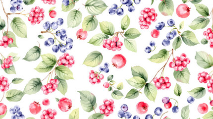 Watercolor pattern berries on white background