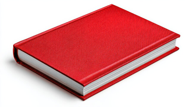 Blank Red Hardcover Book Mockup Lying on White Background