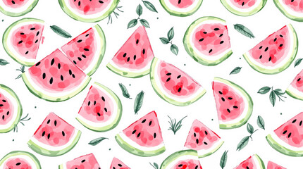Watercolor pattern watermelon on white background