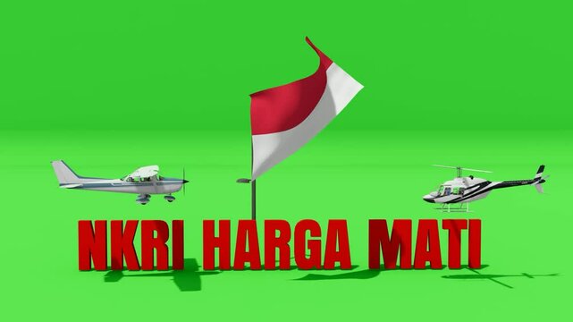 Indonesia Flag Waving with Aircraft and "NKRI HARGA MATI" Text on Green Screen