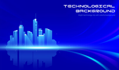 Fototapeta premium A futuristic city with a bright horizontal technological background