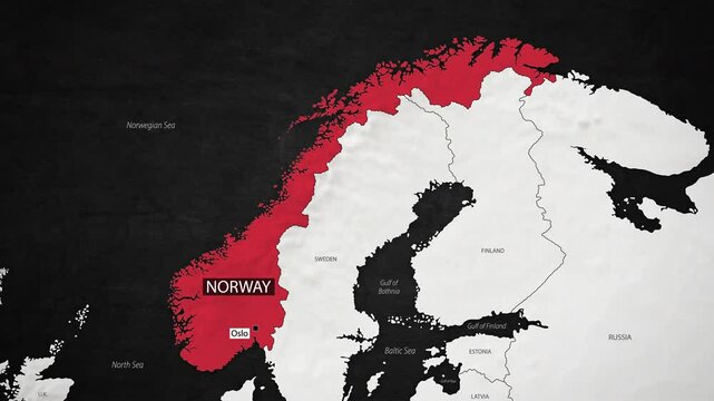 Norway Map - Fast Zooming from World Map. Animated Motion Graphics Shape Map of the Norway. 4K Resolution Video for News, Vlogs etc.