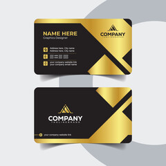 Elegant Black and Gold Business Card Template with Modern Triangle Motif. Modern professional business card design in classy black and shining gold style.