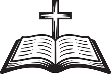 Open bible with cross on top.  A religious symbol of faith and spirituality.