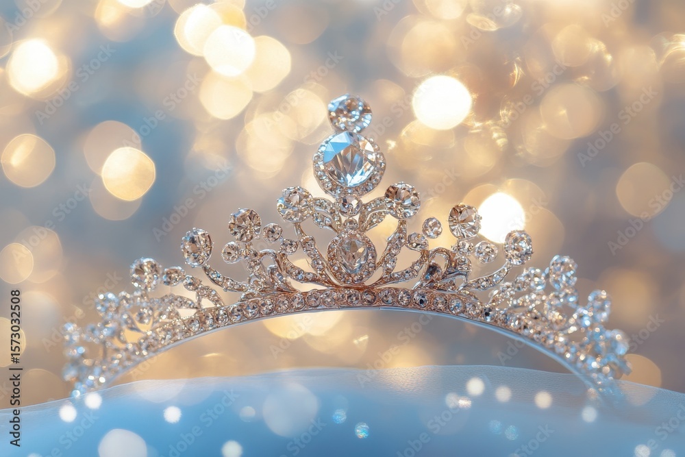 Poster sparkling tiara showcased against a shimmering bokeh background, sparkling tiara with bokeh effect i
