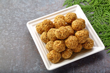 Popular Indian sweet snack food- sesame balls, 