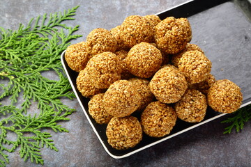 Popular Indian sweet snack food- sesame balls, 
