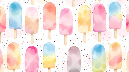 Watercolor pattern ice cream white background