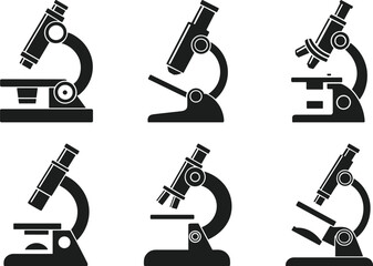 Microscope Silhouette Set – Black Laboratory Science Vectors Collection
