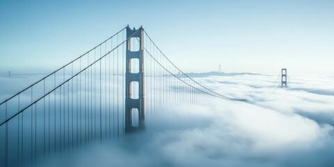 Obraz premium A towering suspension bridge disappearing into the clouds