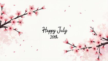 Happy July 20th celebration with blooming cherry blossoms in a delicate floral design