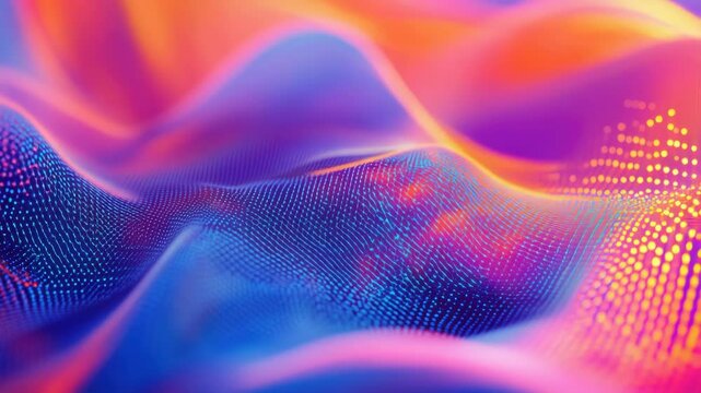 Surreal neon digital abstract with pulse effect and glowing waves. Cybernetic theme and futuristic aesthetic.