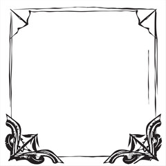 Hand-drawn black and white sketch of corner framework silhouette elements in vector format.  Modern, geometric, and minimalist styles for use as borders, frames, and certificate decorations. 
