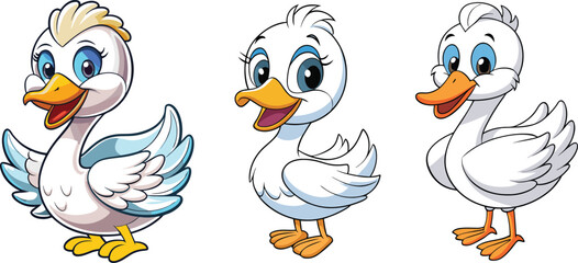 Cute Cartoon Female Duck Vector Illustrations Set