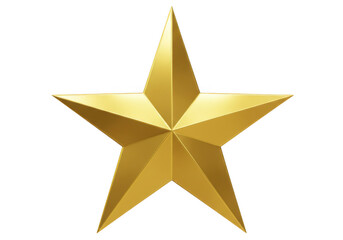 Obraz premium A bright polished golden five pointed star isolated on transparent background