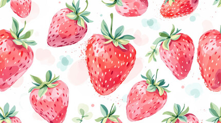  Watercolor pattern strawberries on white background