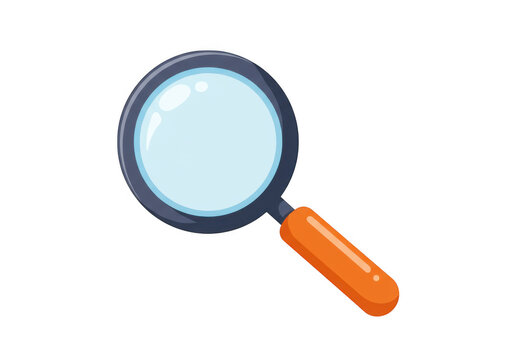Cartoon magnifying glass with orange handle isolated on transparent background