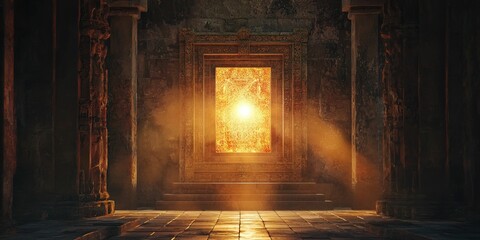 A mystical light glowing inside a sacred altar