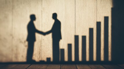 Fiduciary Duty in Board Responsibility Concepts. Two people shaking hands with a rising bar chart shadow behind them, symbolizing business growth , partnership or trust.