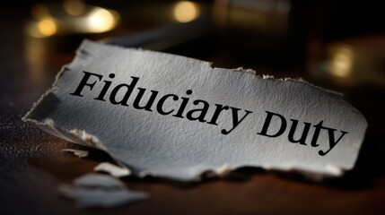 Torn paper with the words "Fiduciary Duty" printed, symbolizing trust and responsibility in legal and financial contexts.