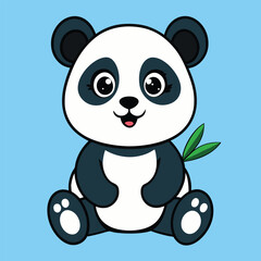 Obraz premium A cartoon panda bear is sitting and holding a bamboo branch